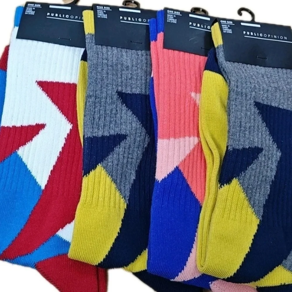 Public Opinion Retro 80s Funky Adult O/S Crew Socks Geometric Abstract Lot 4 Nwt